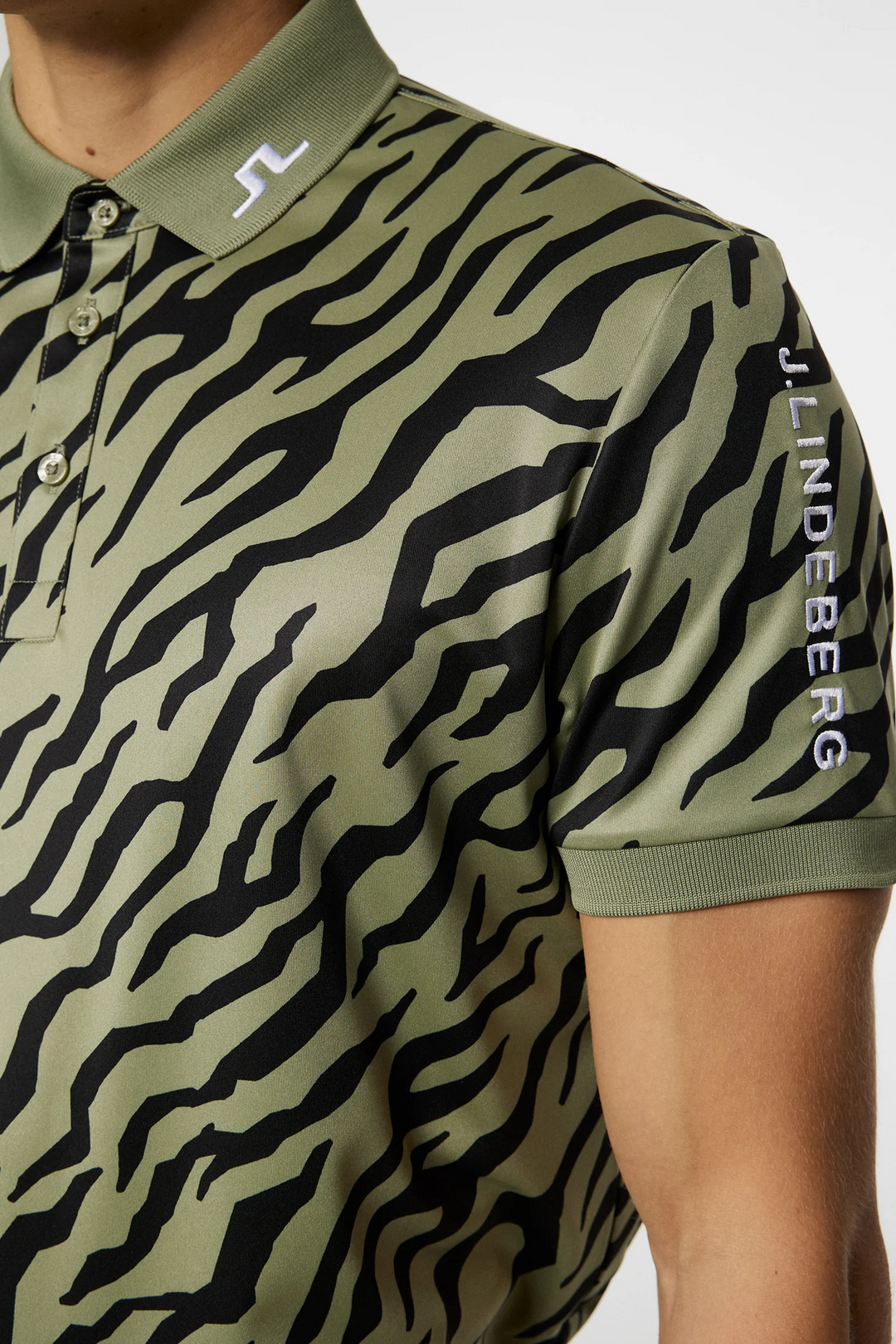 J.Lindeberg Mens Reg Fit TOUR TECH PRINT Polo - TOUR TIGER OLIVE