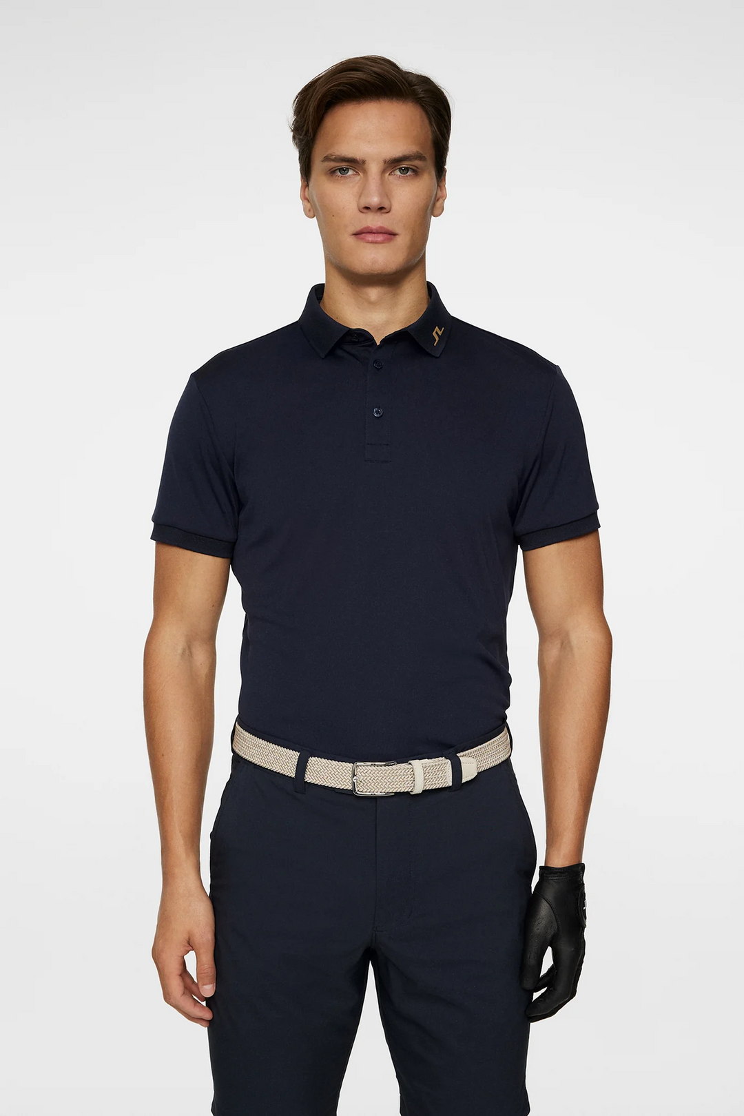 J.Lindeberg Mens Reg Fit KV Print Polo - TOUR NAVY /TIGER BROWN