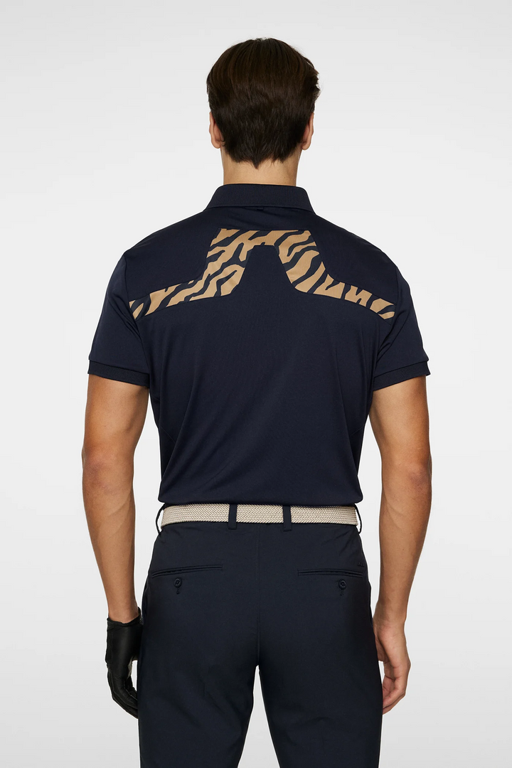 J.Lindeberg Mens Reg Fit KV Print Polo - TOUR NAVY /TIGER BROWN