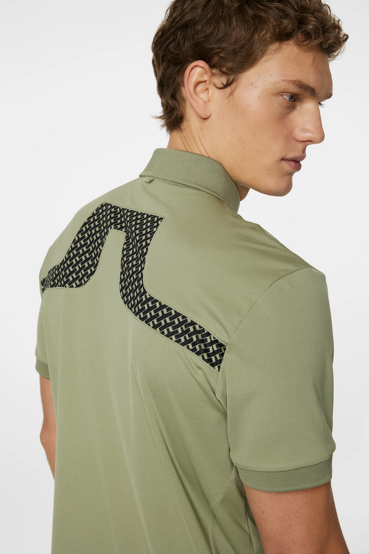 J.Lindeberg Mens Reg Fit KV Print Polo - TOUR GEO OLIVE