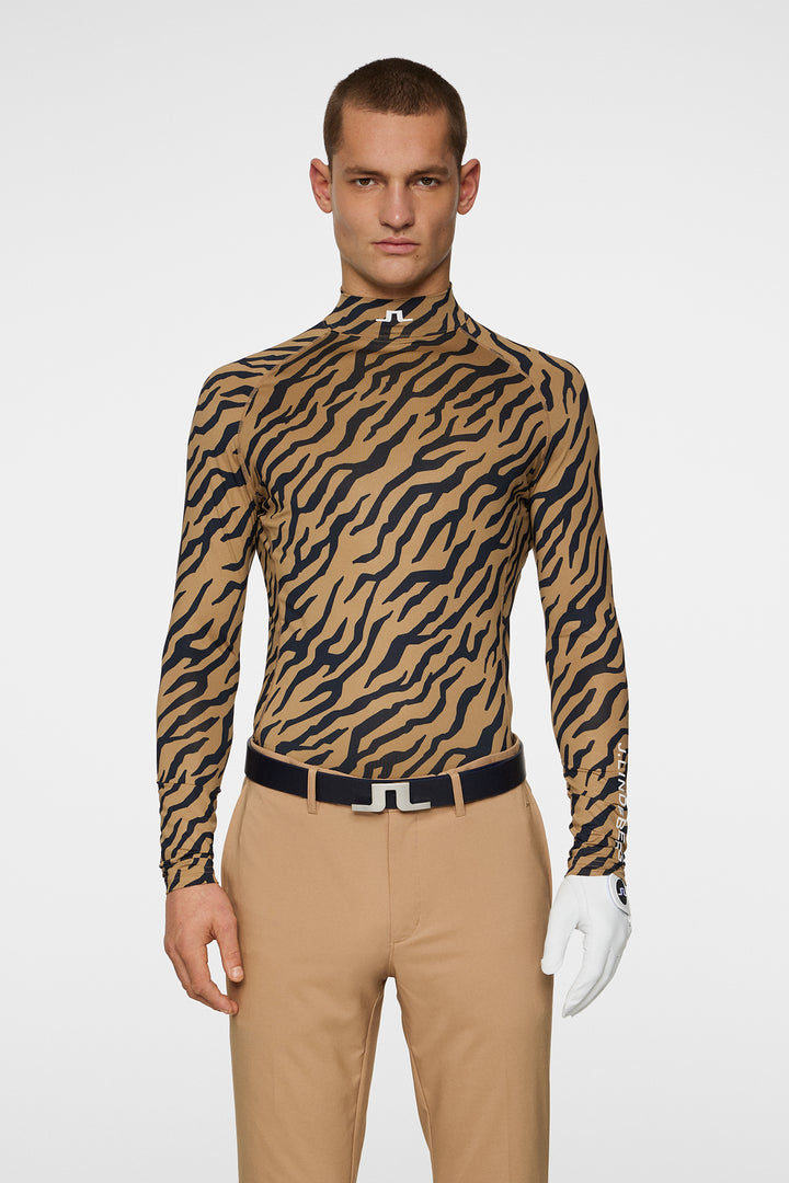 J.Lindeberg Mens Aello Soft Compression Print Base Layer - TOUR TIGER BROWN