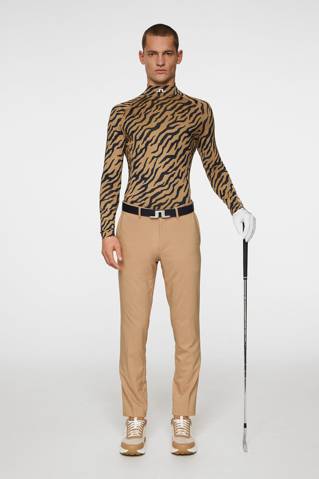 J.Lindeberg Mens Aello Soft Compression Print Base Layer - TOUR TIGER BROWN