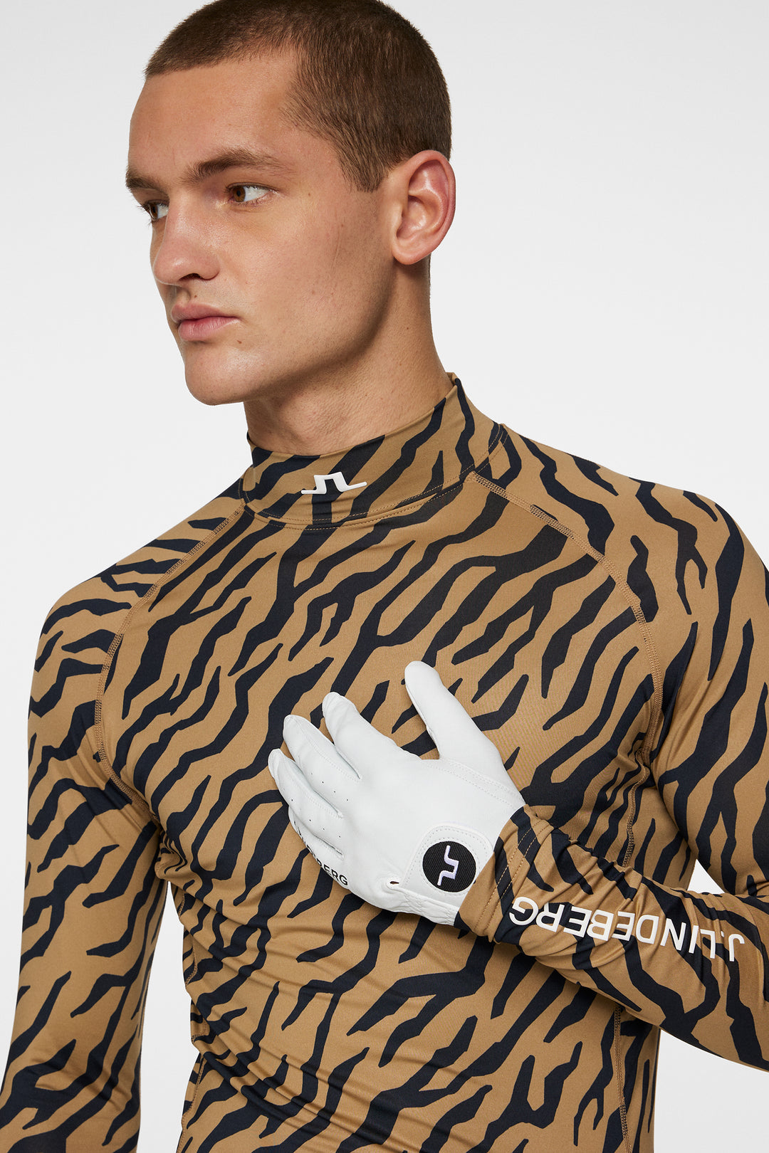 J.Lindeberg Mens Aello Soft Compression Print Base Layer - TOUR TIGER BROWN