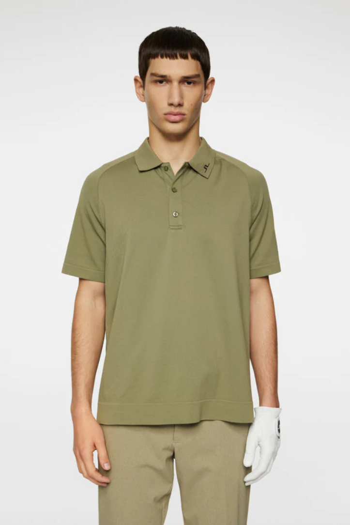 J.Lindeberg Mens Reg Fit Sanny Seamless Polo - OIL GREEN