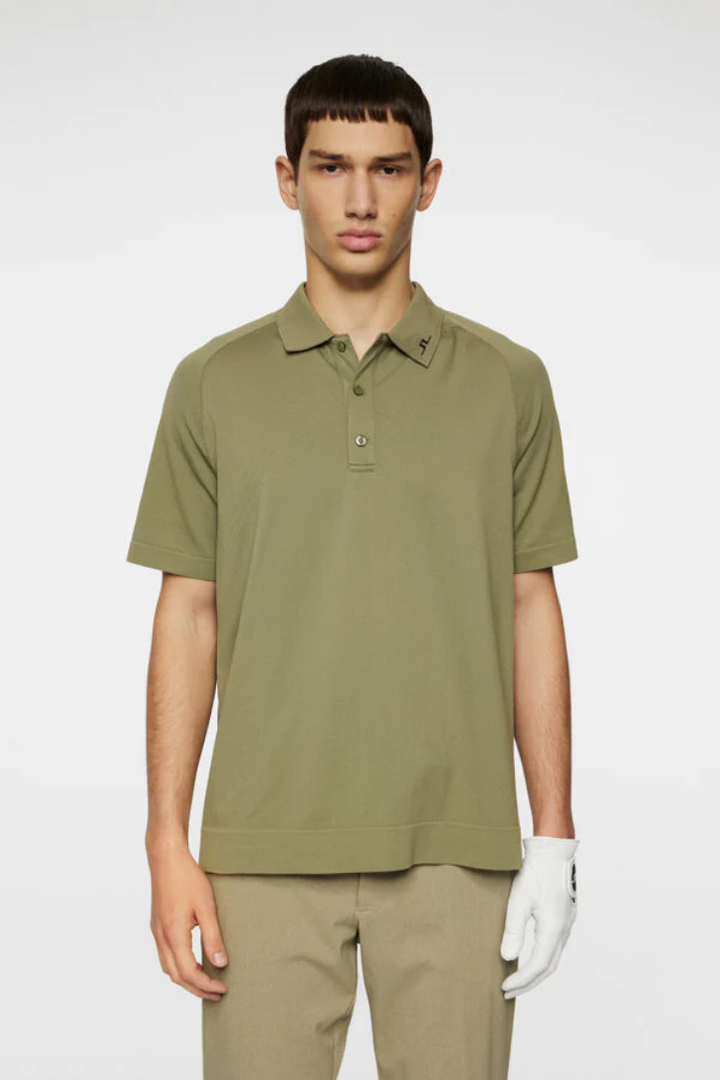 J.Lindeberg Mens Reg Fit Sanny Seamless Polo - OIL GREEN