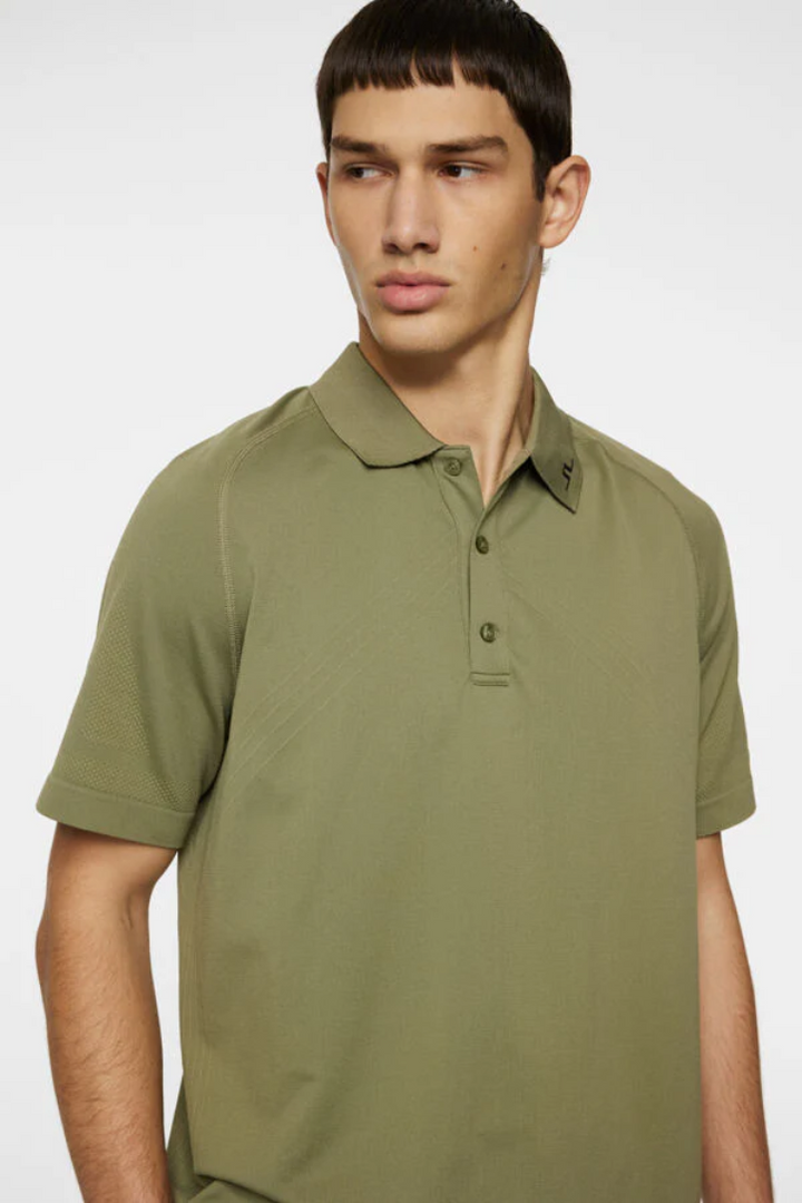 J.Lindeberg Mens Reg Fit Sanny Seamless Polo - OIL GREEN