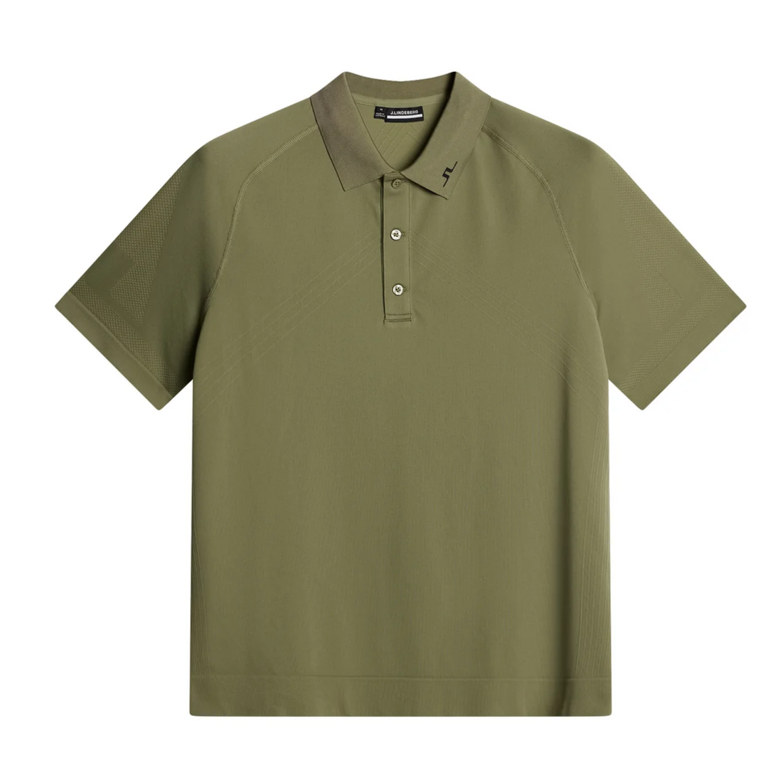 J.Lindeberg Mens Reg Fit Sanny Seamless Polo - OIL GREEN