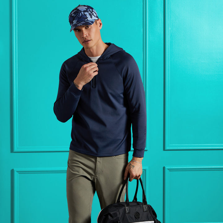 G/FORE MENS DOUBLE KNIT BRUSHED BACK QUARTER ZIP HOODIE - TWILIGHT