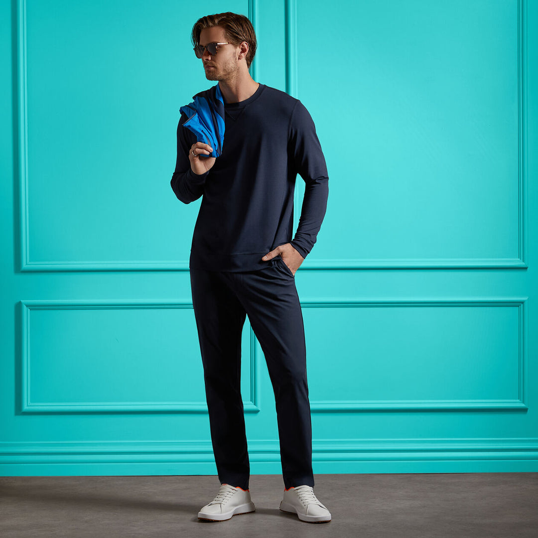 G/FORE MENS PERFORMANCE PIQUÉ CREWNECK LAYER - TWILIGHT