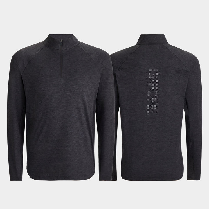G/FORE MENS TECH MÉLANGE RAGLAN QUARTER ZIP PULLOVER - DARK CHARCOAL HEATHER