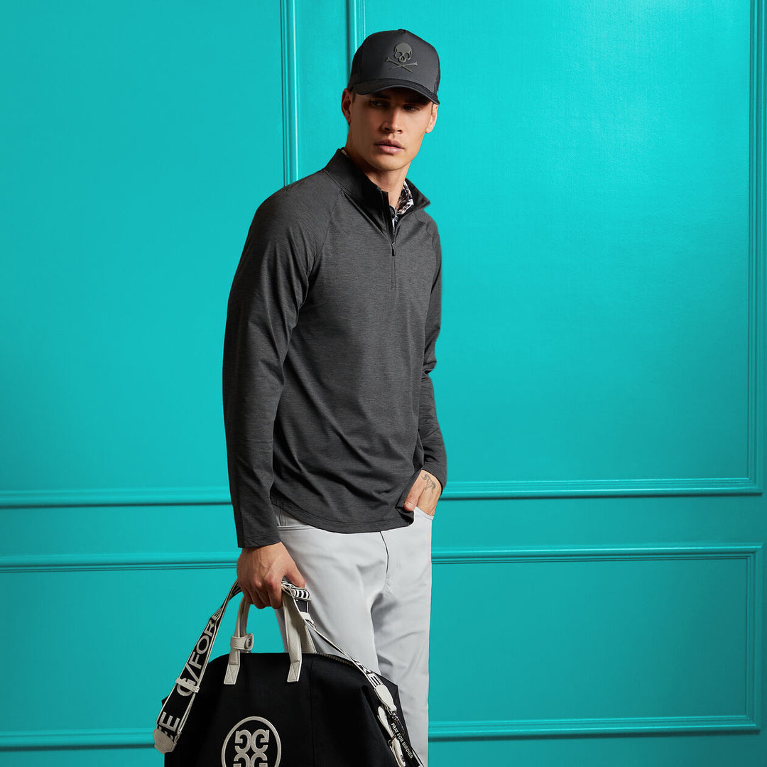 G/FORE MENS TECH MÉLANGE RAGLAN QUARTER ZIP PULLOVER - DARK CHARCOAL HEATHER