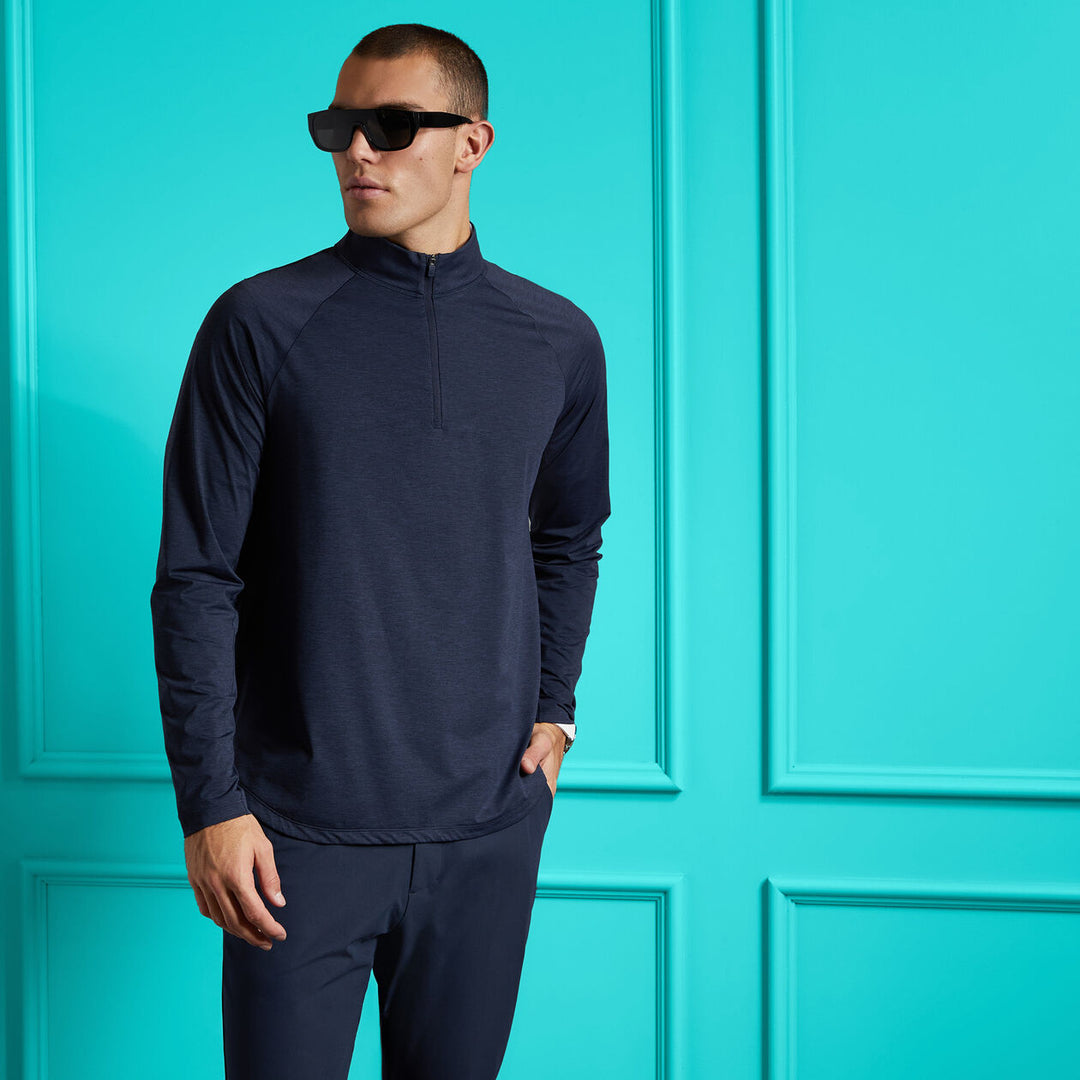 G/FORE MENS TECH MÉLANGE RAGLAN QUARTER ZIP PULLOVER - TWILIGHT