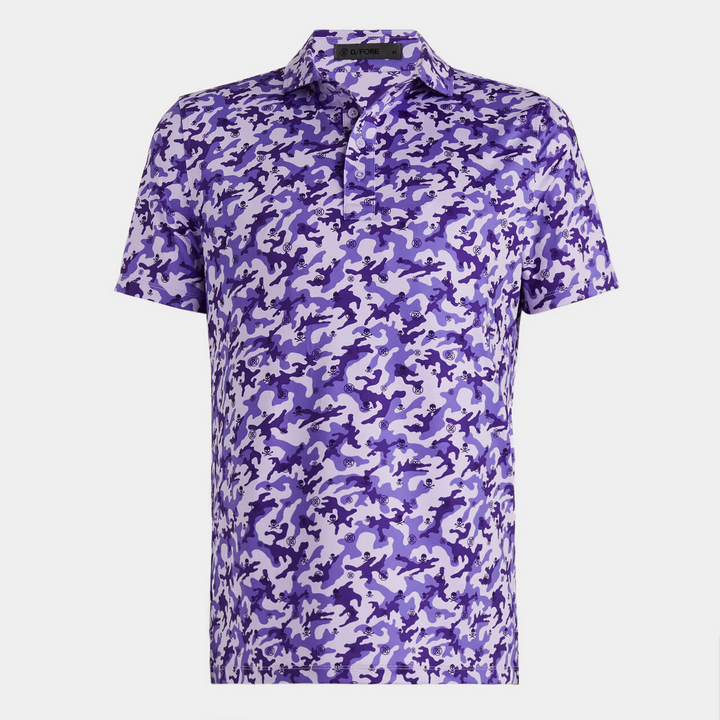 G/FORE MENS MAPPED ICON CAMO TECH JERSEY MODERN SPREAD COLLAR POLO - AURA
