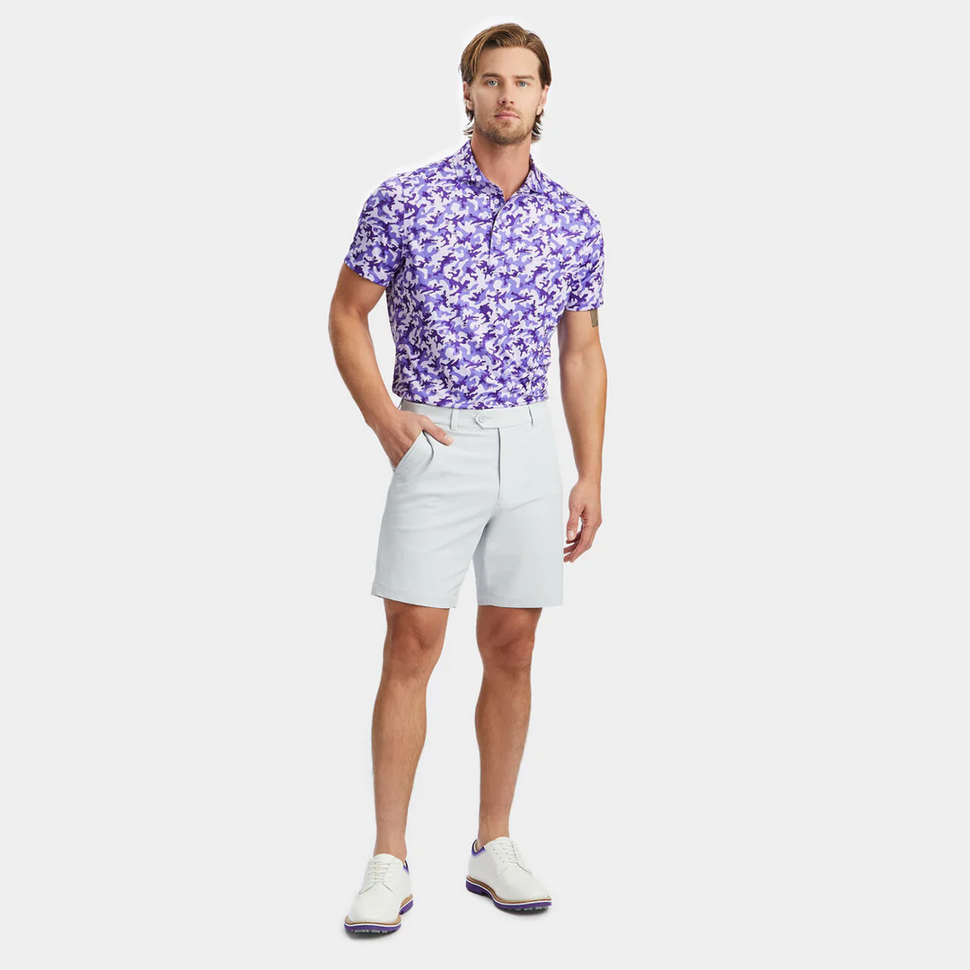 G/FORE MENS MAPPED ICON CAMO TECH JERSEY MODERN SPREAD COLLAR POLO - AURA