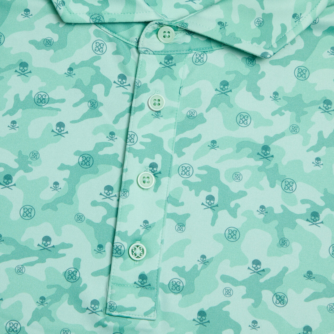 G/FORE MEN'S MAPPED ICON CAMO TECH JERSEY MODERN SPREAD COLLAR POLO - MENTHOL