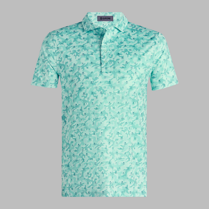 G/FORE MEN'S MAPPED ICON CAMO TECH JERSEY MODERN SPREAD COLLAR POLO - MENTHOL