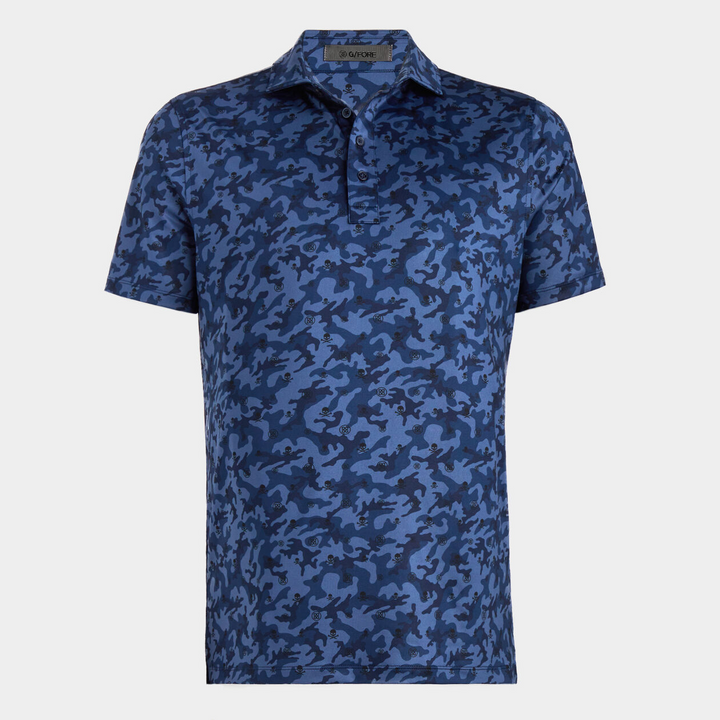 G/FORE MEN'S MAPPED ICON CAMO TECH JERSEY MODERN SPREAD COLLAR POLO - TWILIGHT