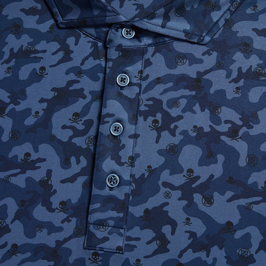 G/FORE MEN'S MAPPED ICON CAMO TECH JERSEY MODERN SPREAD COLLAR POLO - TWILIGHT