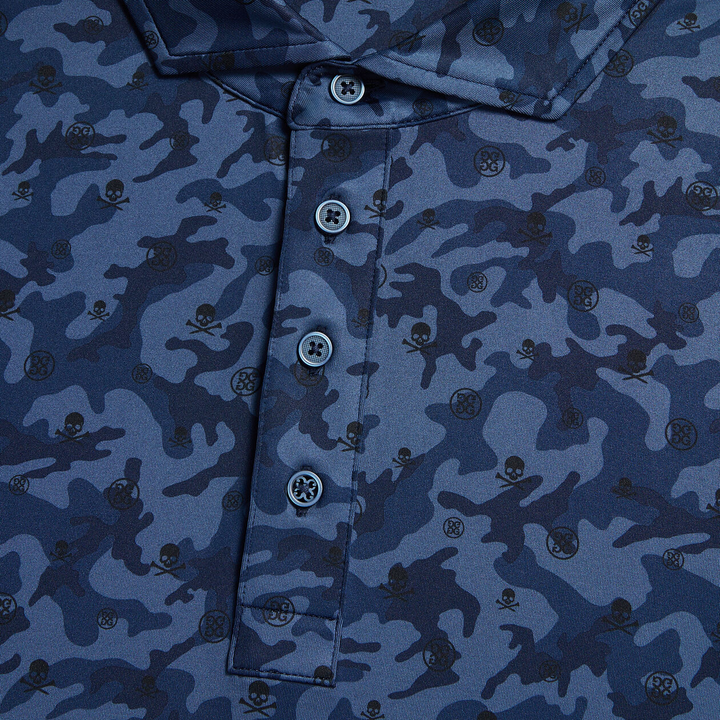 G/FORE MEN'S MAPPED ICON CAMO TECH JERSEY MODERN SPREAD COLLAR POLO - TWILIGHT