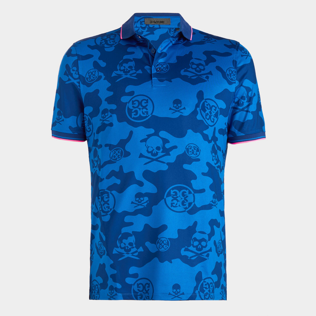 G/FORE MEN'S EXPLODED CAMO TECH JERSEY MODERN SPREAD COLLAR BANDED SLEEVE POLO - SPACE
