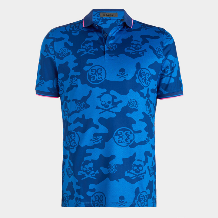 G/FORE MEN'S EXPLODED CAMO TECH JERSEY MODERN SPREAD COLLAR BANDED SLEEVE POLO - SPACE