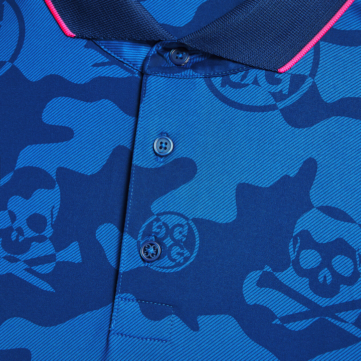 G/FORE MEN'S EXPLODED CAMO TECH JERSEY MODERN SPREAD COLLAR BANDED SLEEVE POLO - SPACE