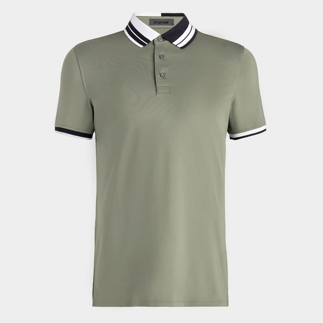 G/FORE MEN'S CONTRAST STRIPED COLLAR TECH JERSEY BANDED SLEEVE POLO - ISLE