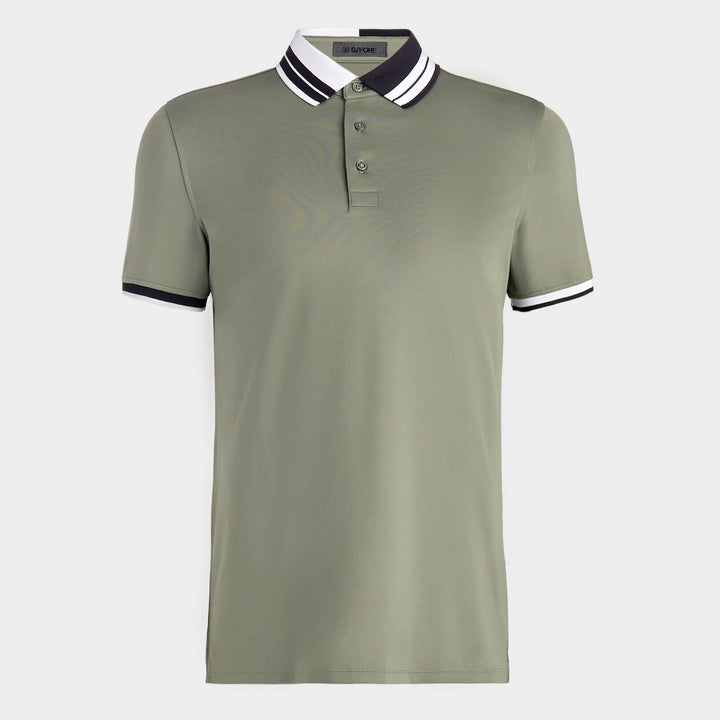 G/FORE MEN'S CONTRAST STRIPED COLLAR TECH JERSEY BANDED SLEEVE POLO - ISLE