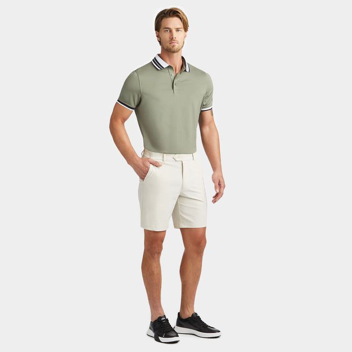 G/FORE MEN'S CONTRAST STRIPED COLLAR TECH JERSEY BANDED SLEEVE POLO - ISLE