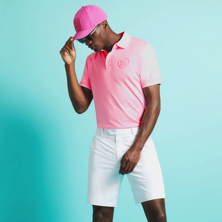 G/FORE MEN'S RIB COLLAR CIRCLE G EMBOSSED TECH POLO - CANDY