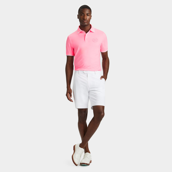 G/FORE MEN'S RIB COLLAR CIRCLE G EMBOSSED TECH POLO - CANDY