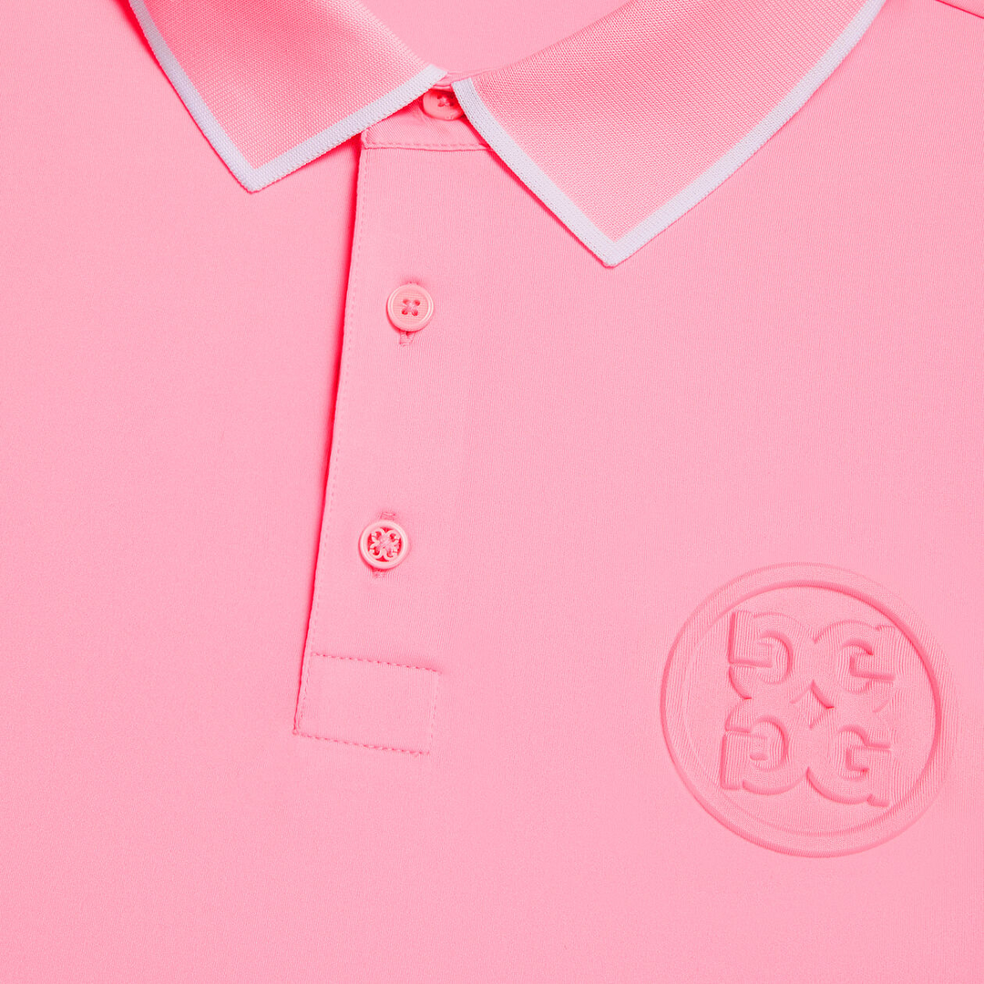 G/FORE MEN'S RIB COLLAR CIRCLE G EMBOSSED TECH POLO - CANDY