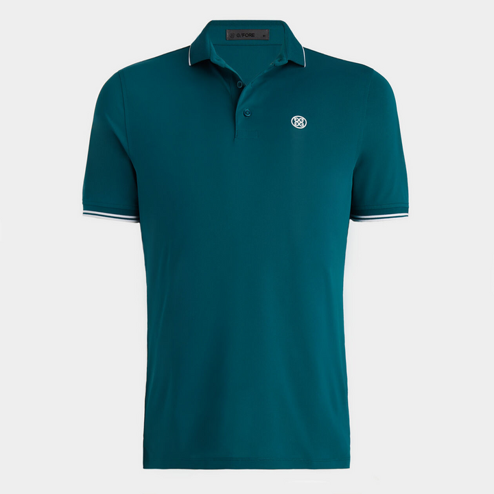 G/FORE MEN'S RIB COLLAR TECH PIQUÉ MODERN SPREAD COLLAR BANDED SLEEVE POLO - SPRUCE