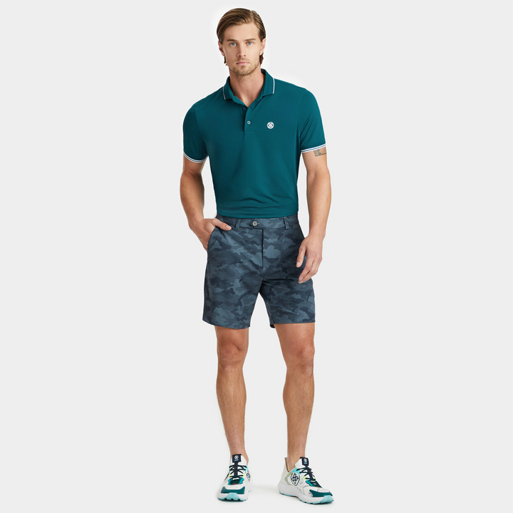 G/FORE MEN'S RIB COLLAR TECH PIQUÉ MODERN SPREAD COLLAR BANDED SLEEVE POLO - SPRUCE