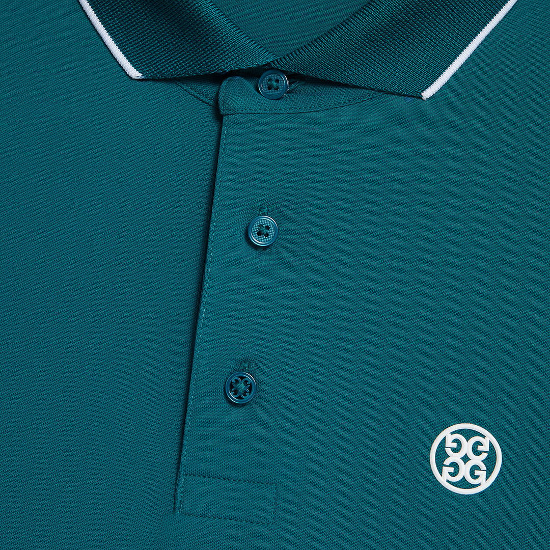 G/FORE MEN'S RIB COLLAR TECH PIQUÉ MODERN SPREAD COLLAR BANDED SLEEVE POLO - SPRUCE
