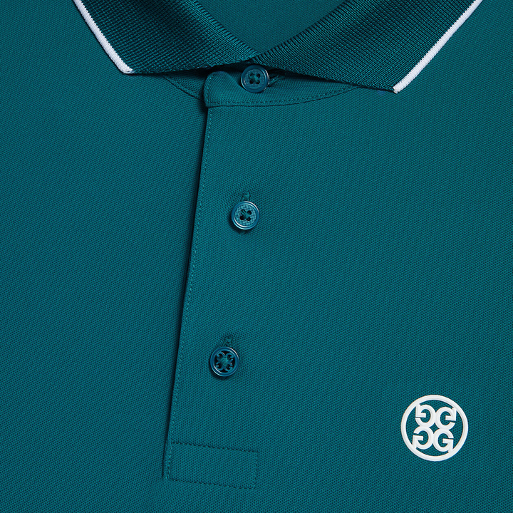 G/FORE MEN'S RIB COLLAR TECH PIQUÉ MODERN SPREAD COLLAR BANDED SLEEVE POLO - SPRUCE