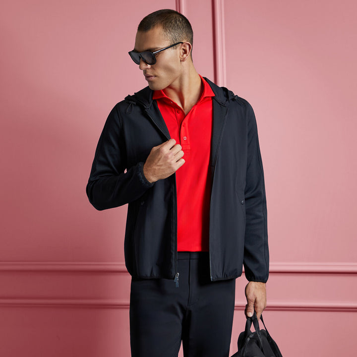 G/FORE MEN'S RIB GUSSET TECH PIQUÉ MODERN SPREAD COLLAR POLO - POPPY