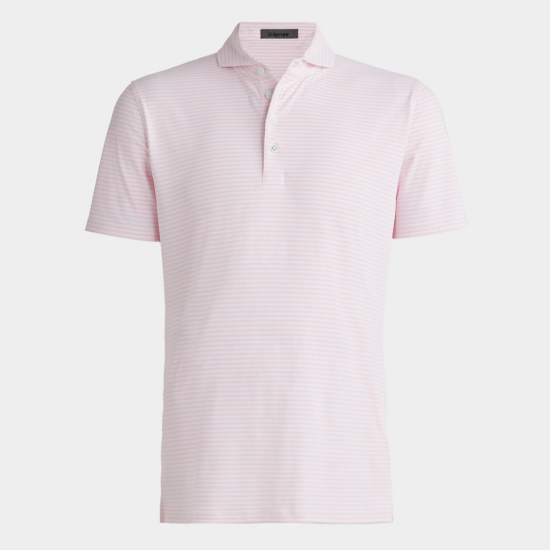 G/FORE MEN'S FEEDER STRIPE TECH PIQUÉ MODERN SPREAD COLLAR POLO - BLUSH