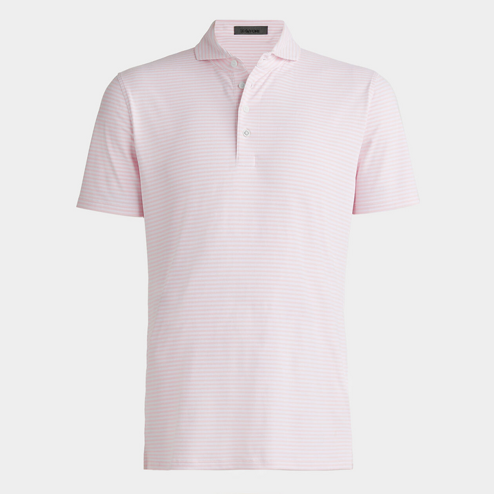 G/FORE MEN'S FEEDER STRIPE TECH PIQUÉ MODERN SPREAD COLLAR POLO - BLUSH