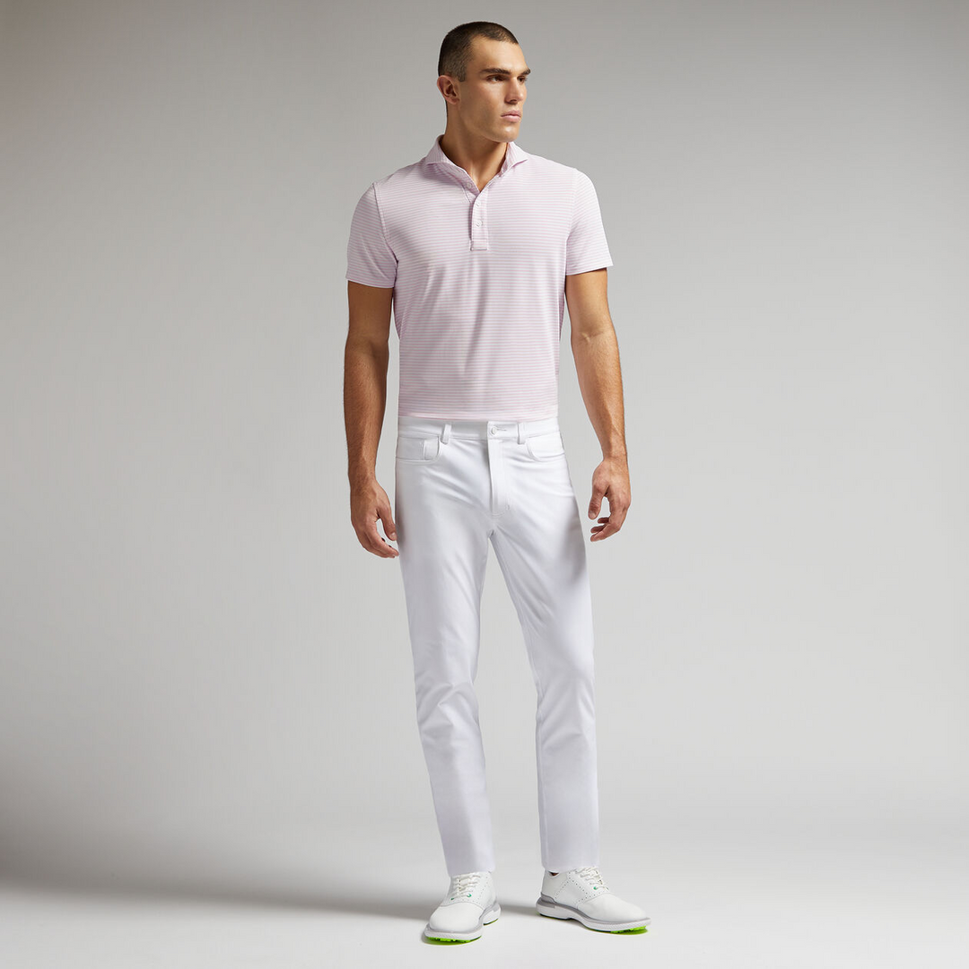 G/FORE MEN'S FEEDER STRIPE TECH PIQUÉ MODERN SPREAD COLLAR POLO - BLUSH