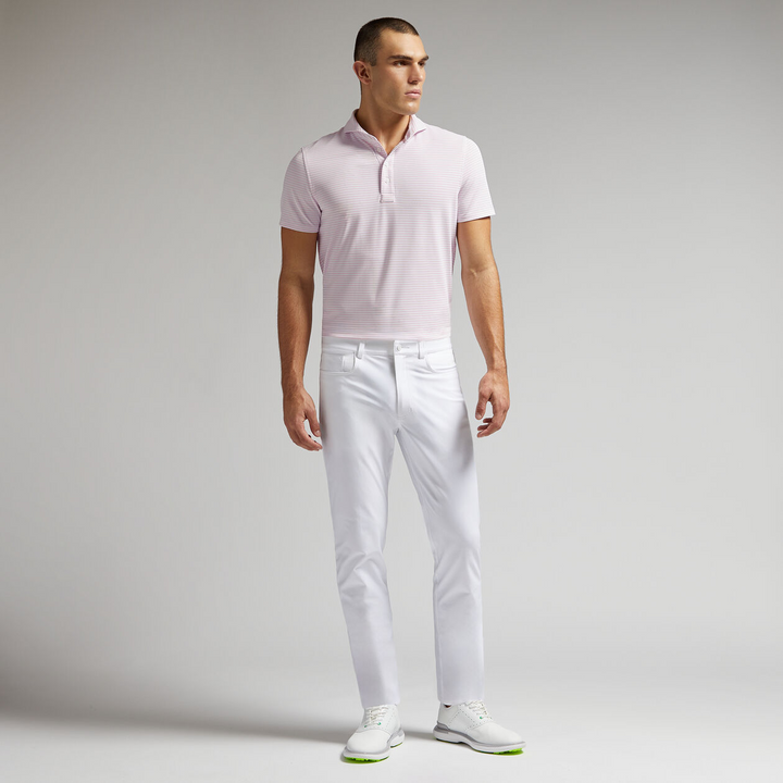 G/FORE MEN'S FEEDER STRIPE TECH PIQUÉ MODERN SPREAD COLLAR POLO - BLUSH