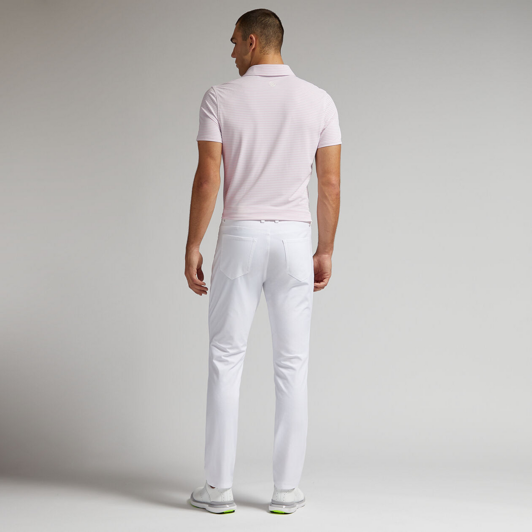 G/FORE MEN'S FEEDER STRIPE TECH PIQUÉ MODERN SPREAD COLLAR POLO - BLUSH
