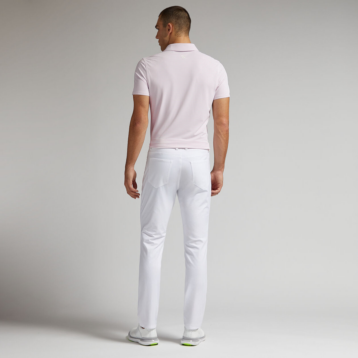 G/FORE MEN'S FEEDER STRIPE TECH PIQUÉ MODERN SPREAD COLLAR POLO - BLUSH