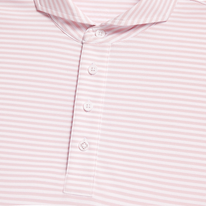 G/FORE MEN'S FEEDER STRIPE TECH PIQUÉ MODERN SPREAD COLLAR POLO - BLUSH