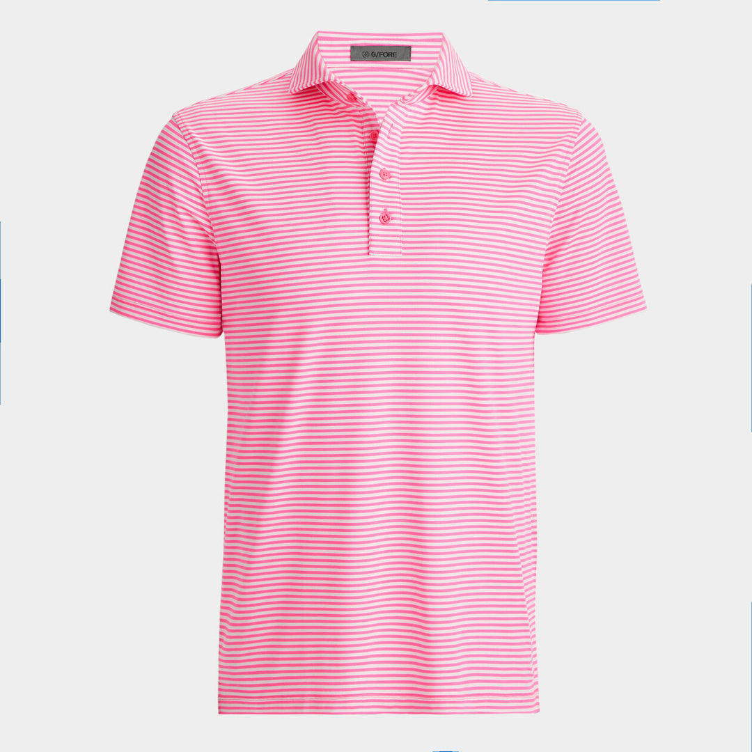 G/FORE MENS FEEDER STRIPE TECH PIQUÉ MODERN SPREAD COLLAR POLO - KNOCKOUT PINK