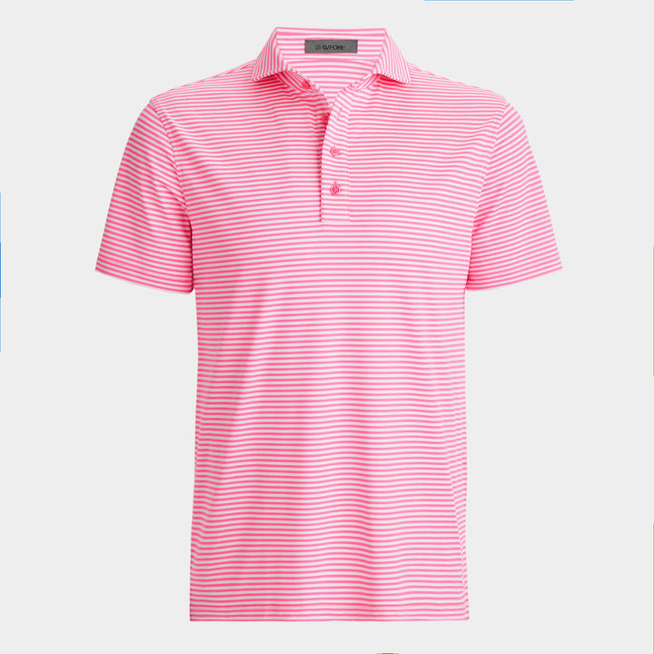 G/FORE MENS FEEDER STRIPE TECH PIQUÉ MODERN SPREAD COLLAR POLO - KNOCKOUT PINK