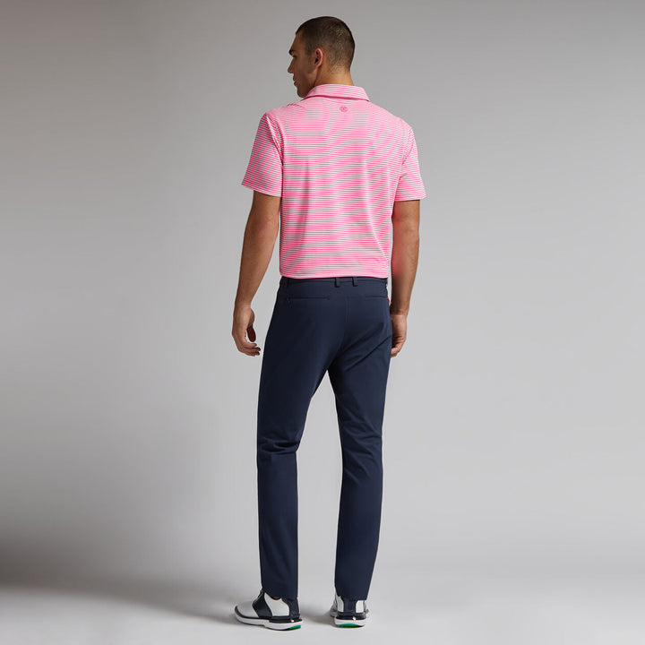 G/FORE MENS FEEDER STRIPE TECH PIQUÉ MODERN SPREAD COLLAR POLO - KNOCKOUT PINK