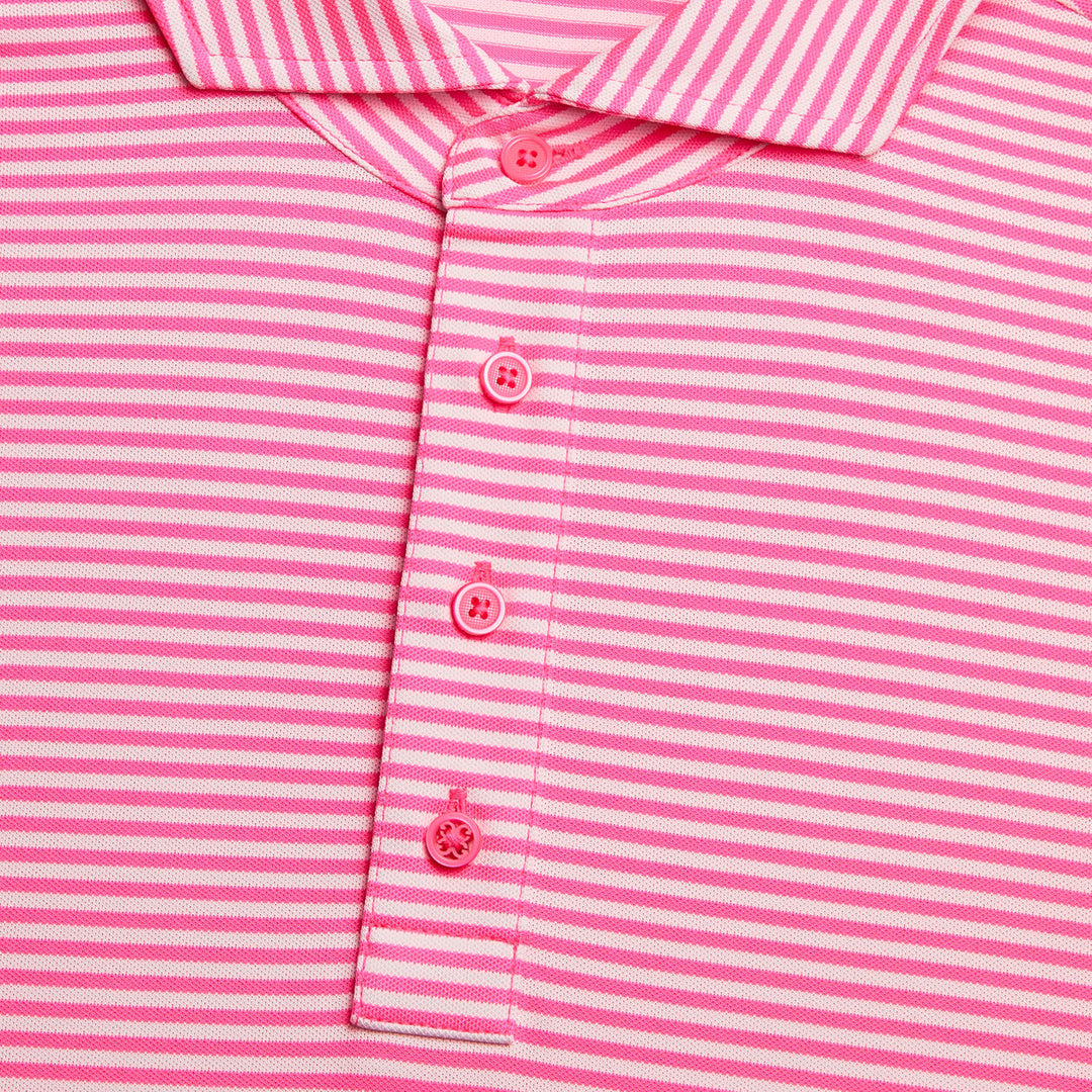 G/FORE MENS FEEDER STRIPE TECH PIQUÉ MODERN SPREAD COLLAR POLO - KNOCKOUT PINK