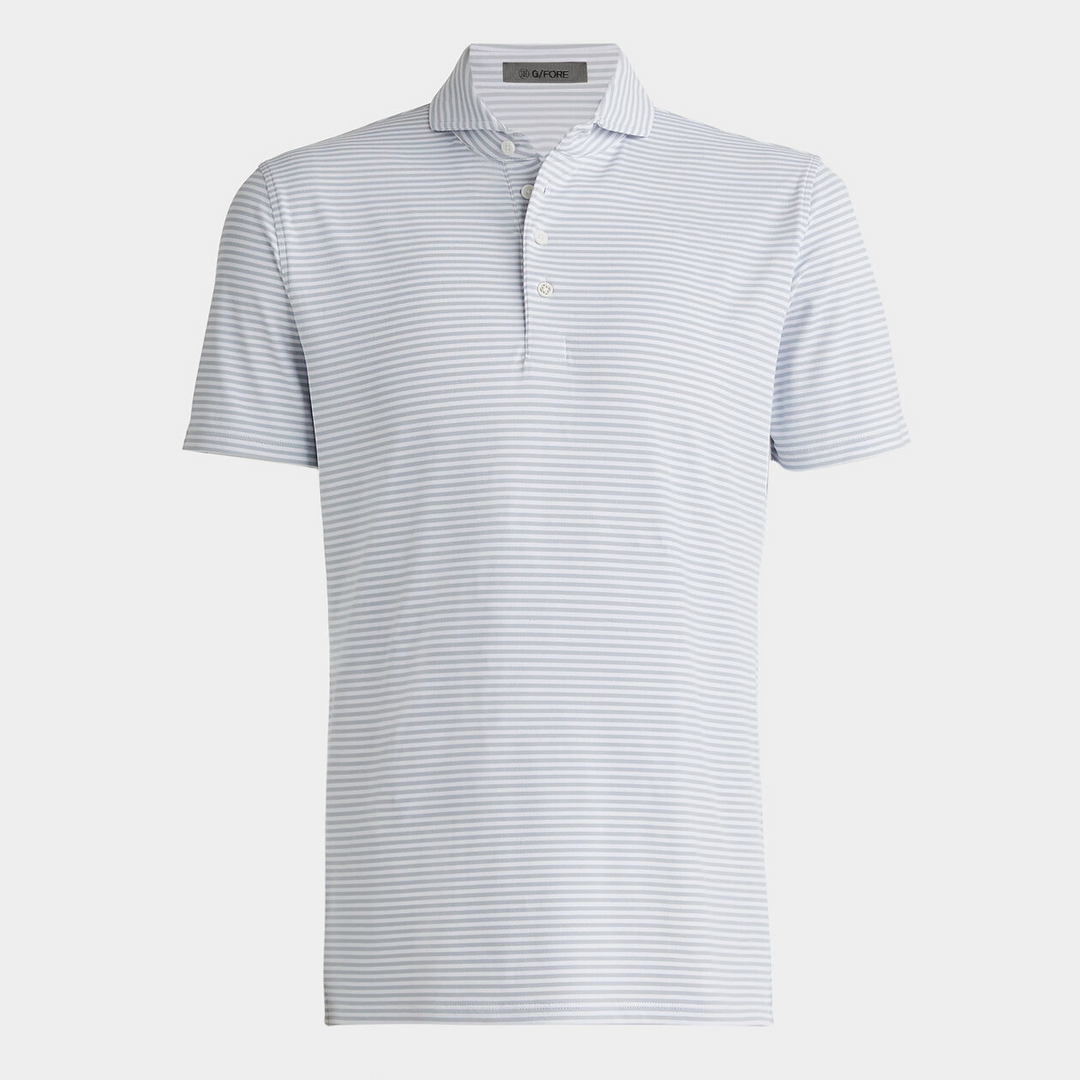 G/FORE MEN'S FEEDER STRIPE TECH PIQUÉ MODERN SPREAD COLLAR POLO - NIMBUS