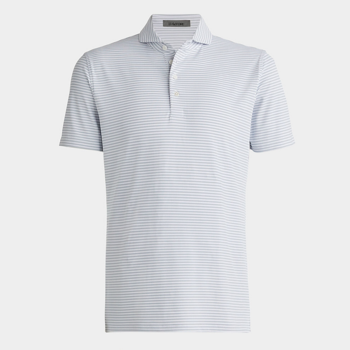 G/FORE MEN'S FEEDER STRIPE TECH PIQUÉ MODERN SPREAD COLLAR POLO - NIMBUS